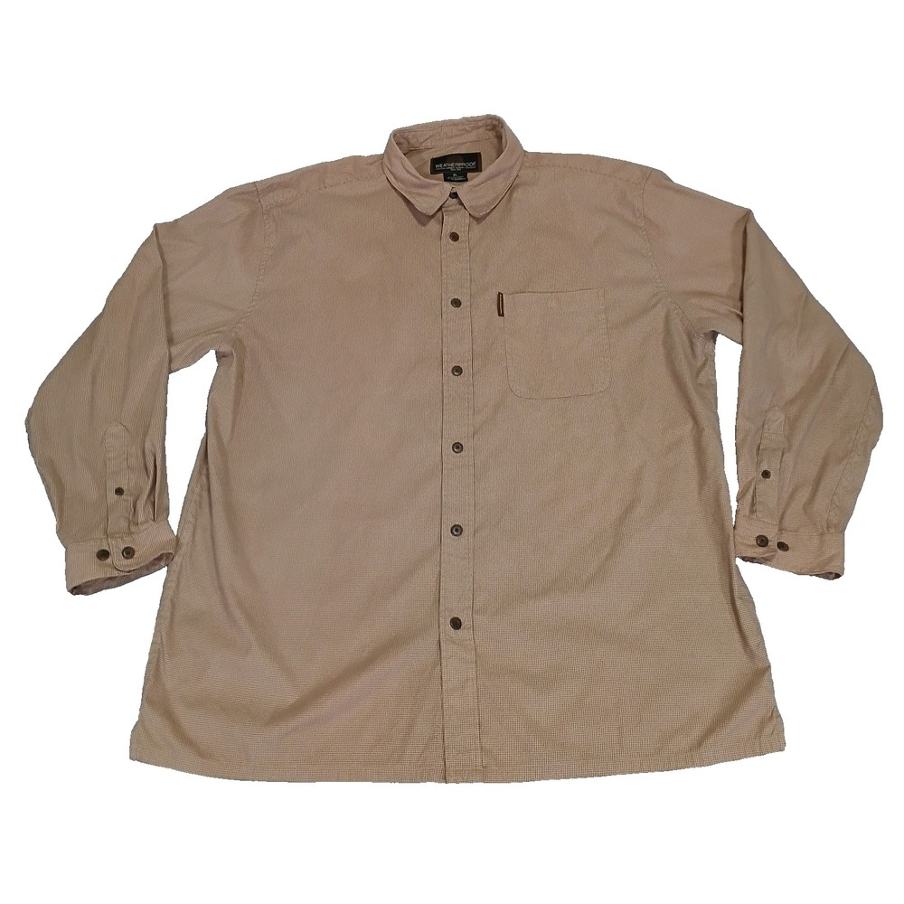 Weatherproof Mens Button Up Shirt Beige Dotted Long Sleeve Size‎ XL
